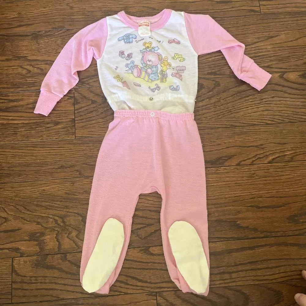 VTG Playskool Baby Footed Pajamas Dress Me Up Bear Playing Snap Waist‎ 2T Pink